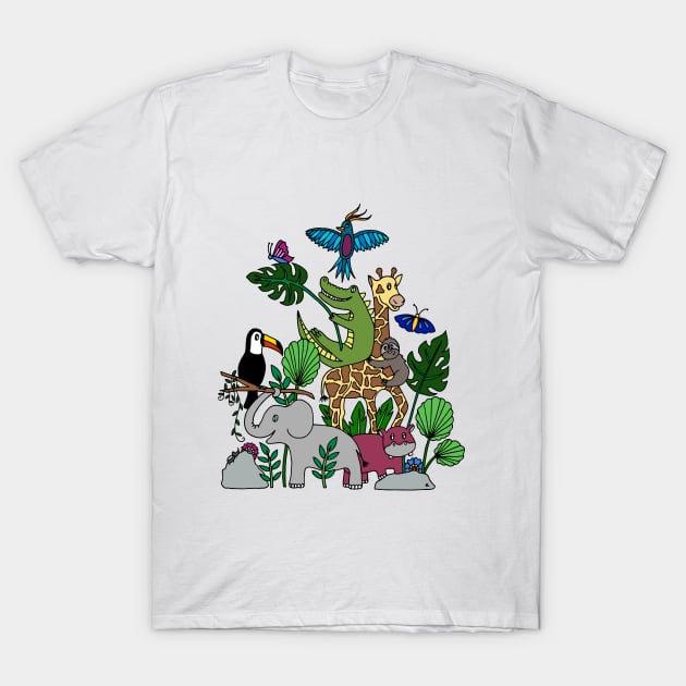 Jungle Animals Pileup T-Shirt by HLeslie Design